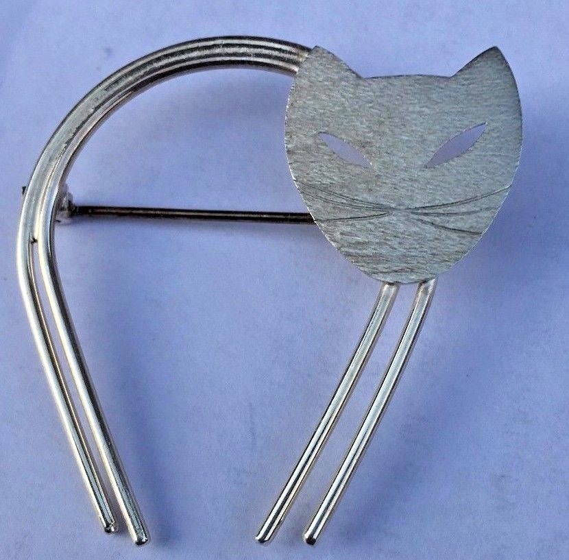 Stunning Abstract Sterling Silver Cat Brooch Pin by Alekseyev-image