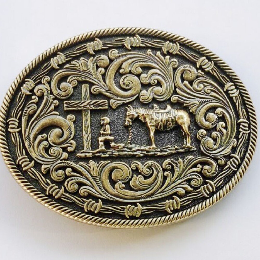 Western Belt Buckle for Men Women Cowboy Rodeo Vintage Style Floral Cross Prayer