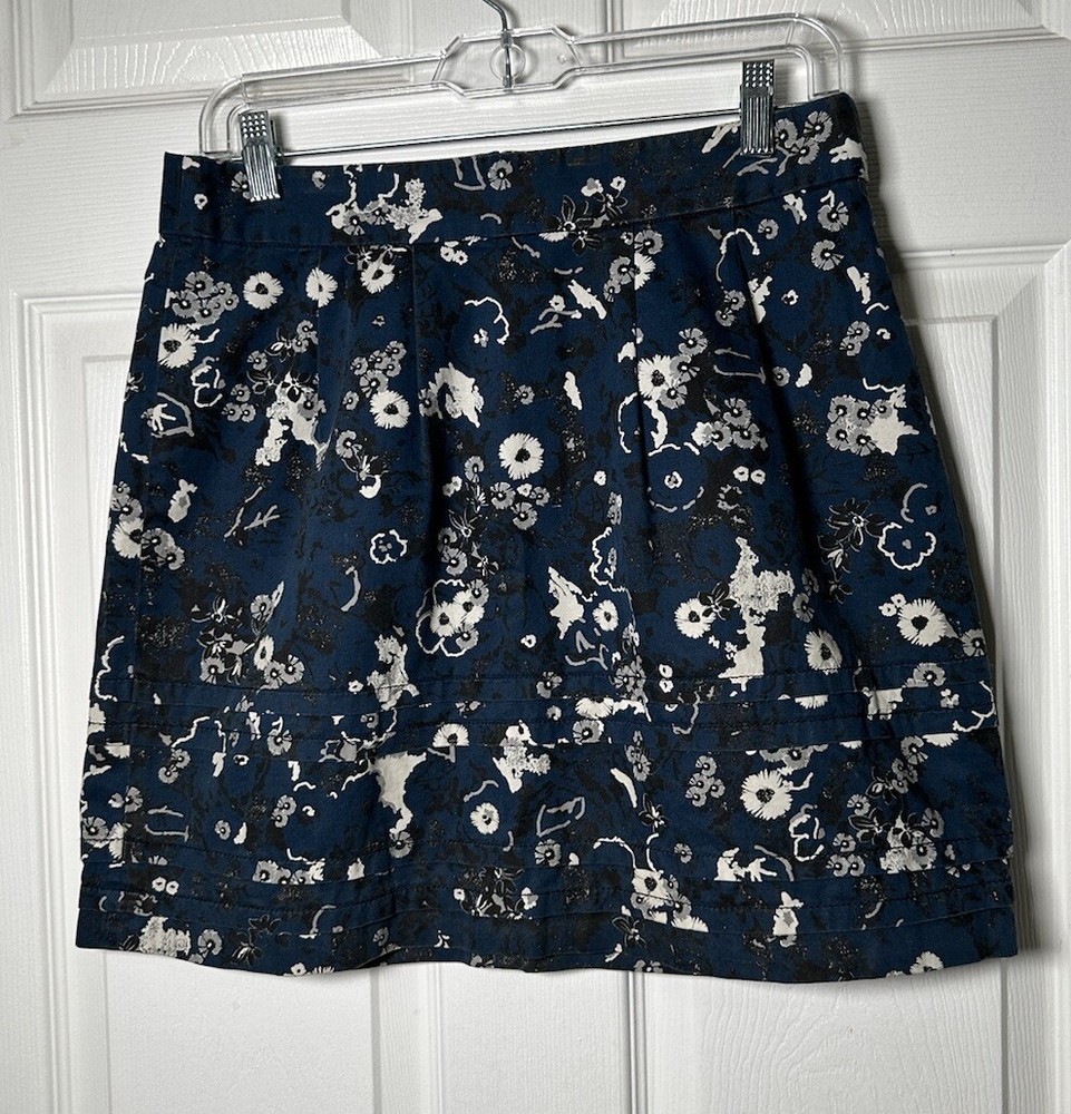 Ann Taylor Loft Skirt Womens Size 2 Petite Floral Blue Cream