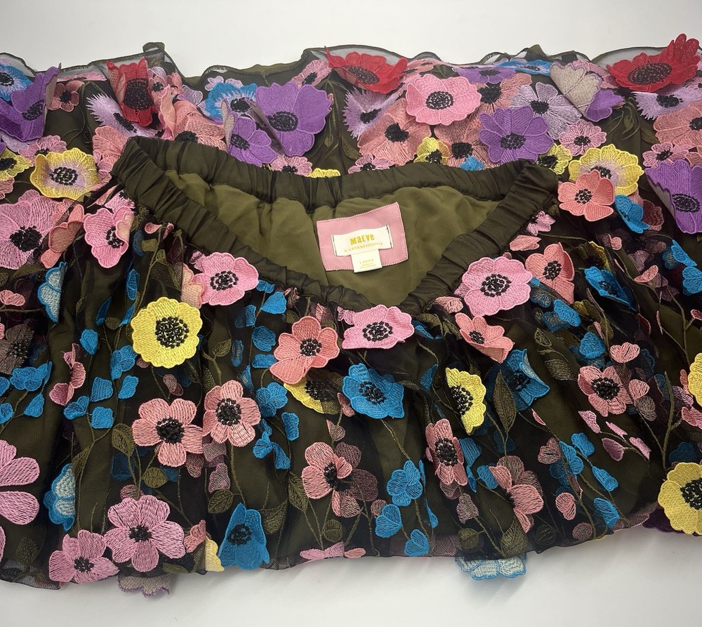 Anthropologie Maeve Floral Appliqué Maxi Skirt $298 SIZE L  Midi Length
