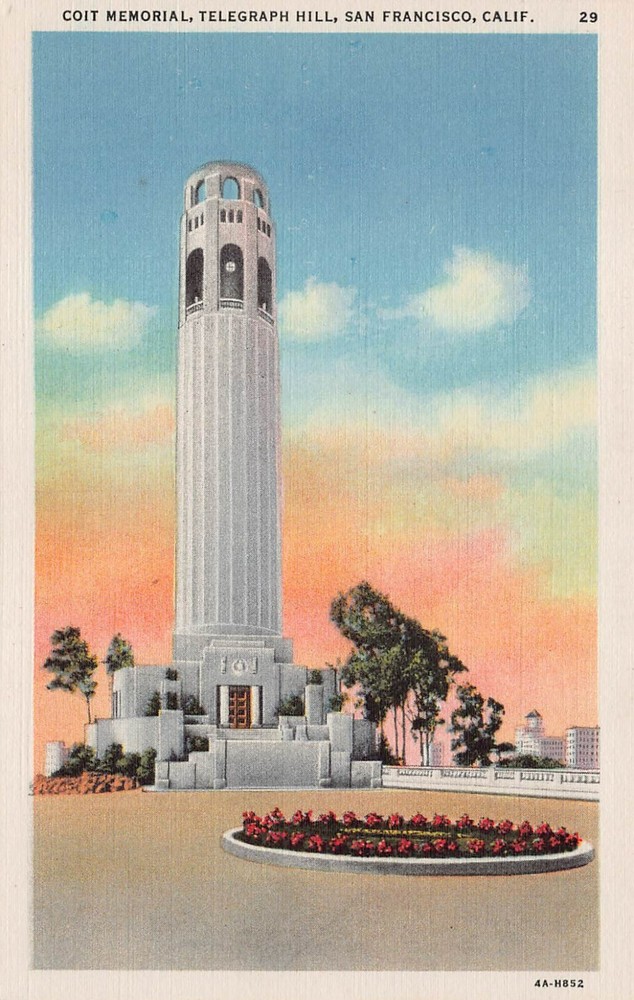 San Francisco CA California Coit Memorial Telegraph Hill Vtg Linen Postcard K5