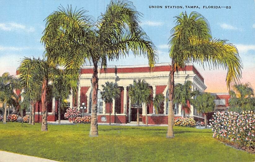 Postcard FL: Union Station, Tampa, Florida, Vintage Linen 1940's