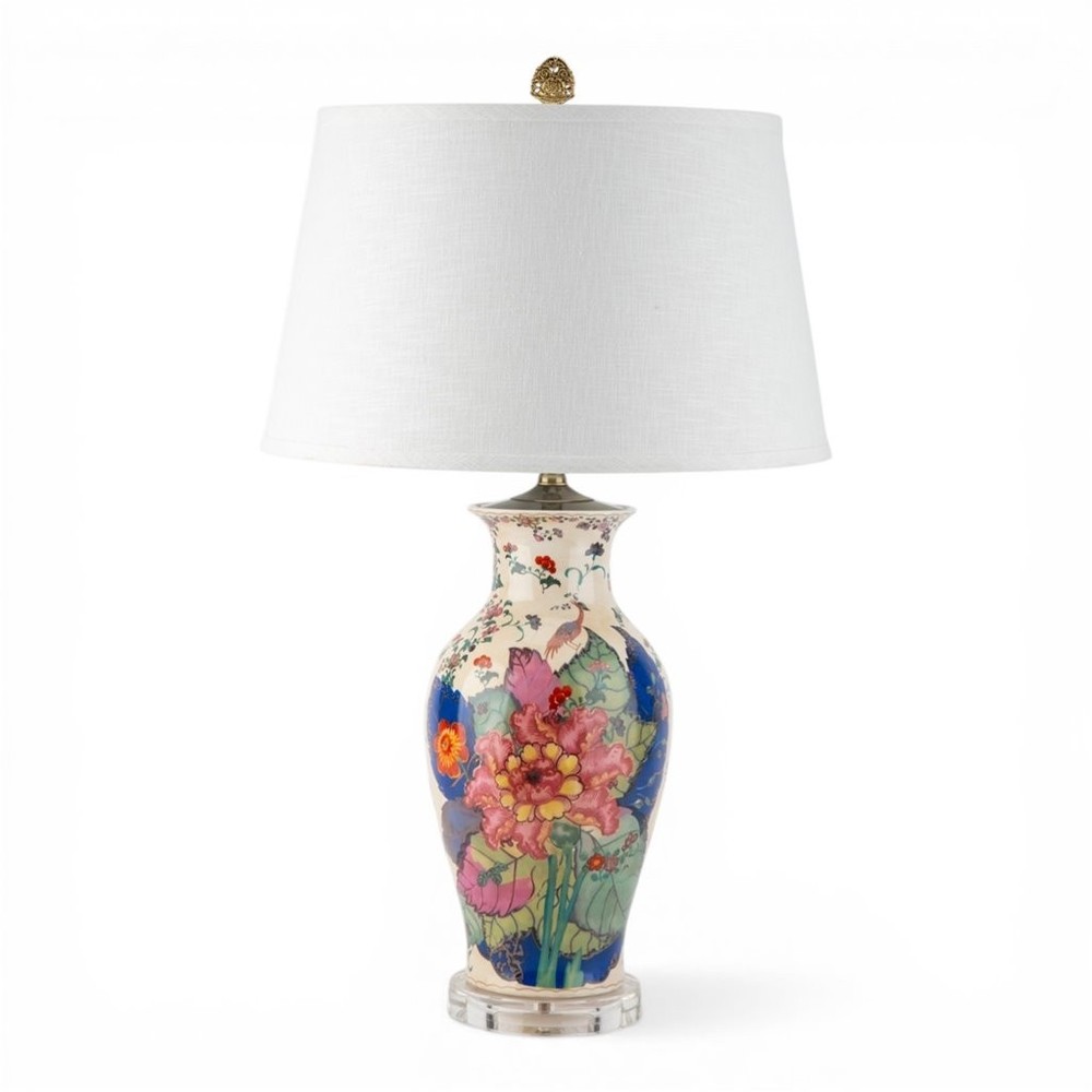 Chinese oriental PORCELAIN TOBACCO LEAF TABLE LAMP 29