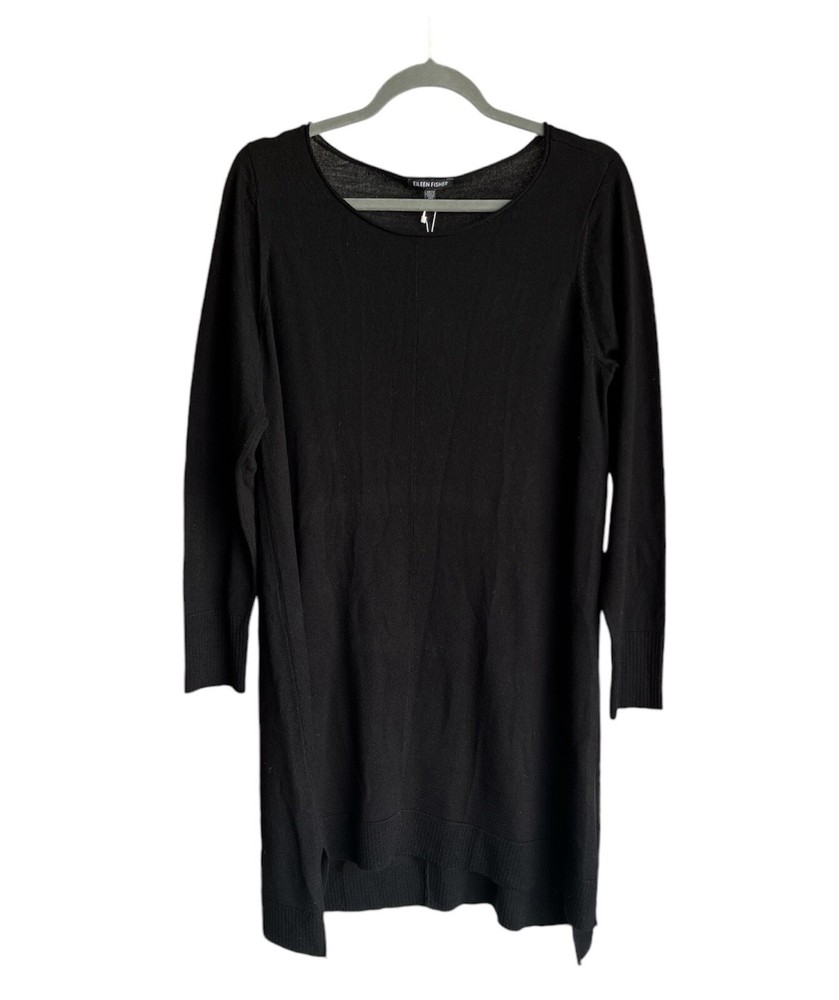 Eileen Fisher Merino Wool Ballet Neck  Long Sleeve Dress SZ Medium Black NWT