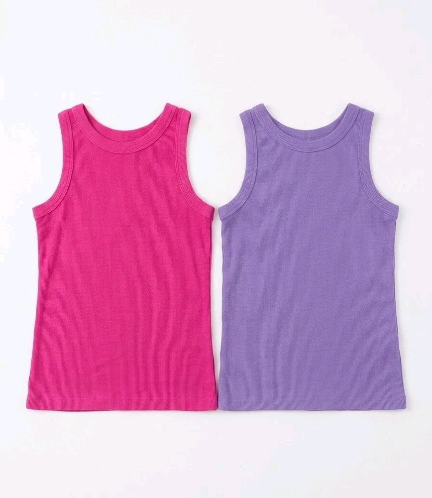 Wonder Nation Girls Rib-Knit Tank Tops 2-Pack Solid Crew Neck M 7/8 (260517-01)
