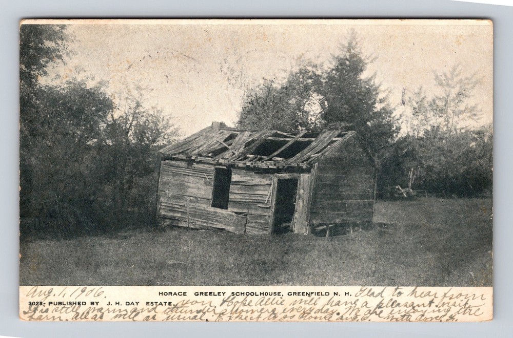 Greenfield NH-New Hampshire Horace Greeley School House Vintage c1906 Postcard