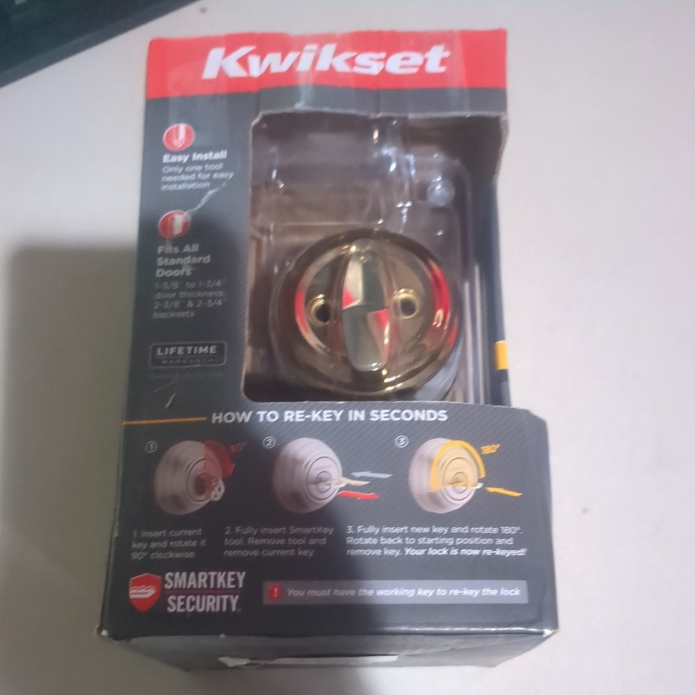 KWIKSET  980 3 SMT CP K4 V1 POLISHED BRASS  Single Cylinder Deadbolt  ROUND