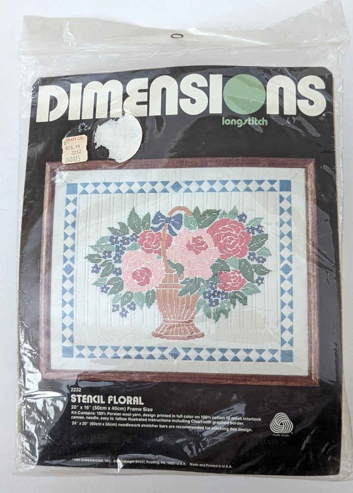 Vintage 1983 Dimensions Long Stitch Kit  STENCIL FLORAL 2232 Needlework Country