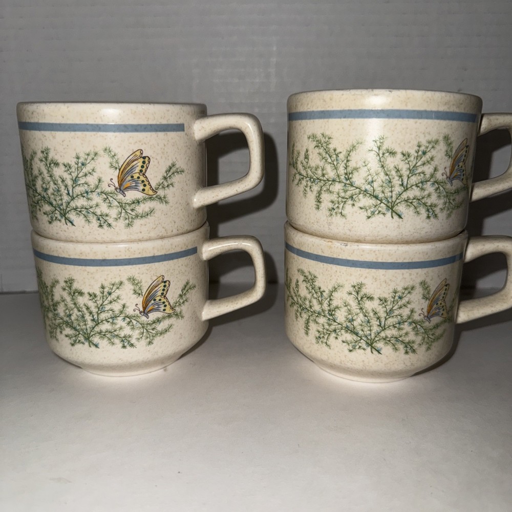 Vintage LENOX Temperware Fancy Free Flat Cup With Fern And Butterfly Set Of 4