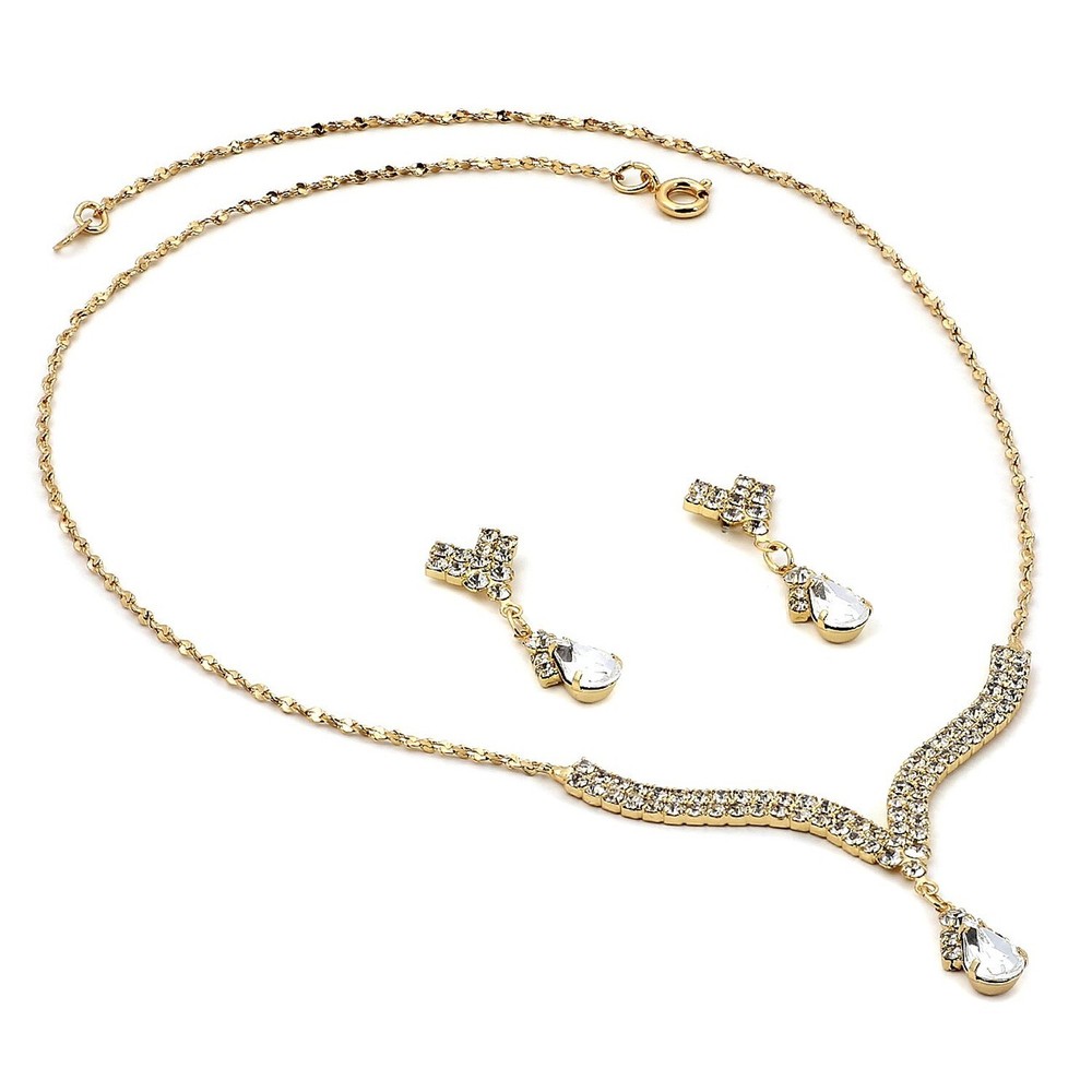 Rhinestone Necklace with Jet Teardrop Center and Matching Dangle Earrings