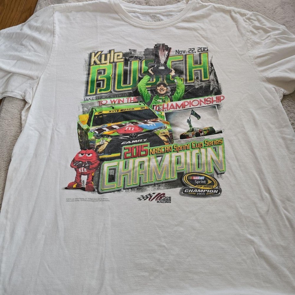 Kyle Busch 2015 NASCAR White Short Sleeve T shirt Heavy Cotton NH29078