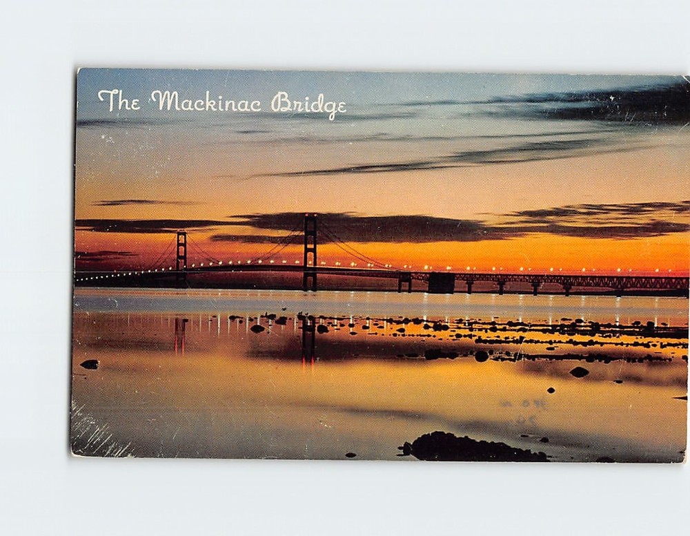 Postcard Sunset Scene Mackinac Bridge Michigan USA