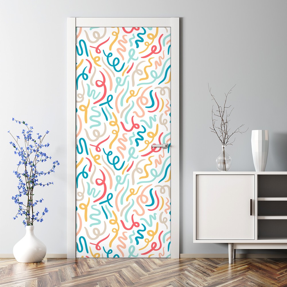 Colorful Abstract Calligraphy Removable Door Stickers for Kids Room Decor