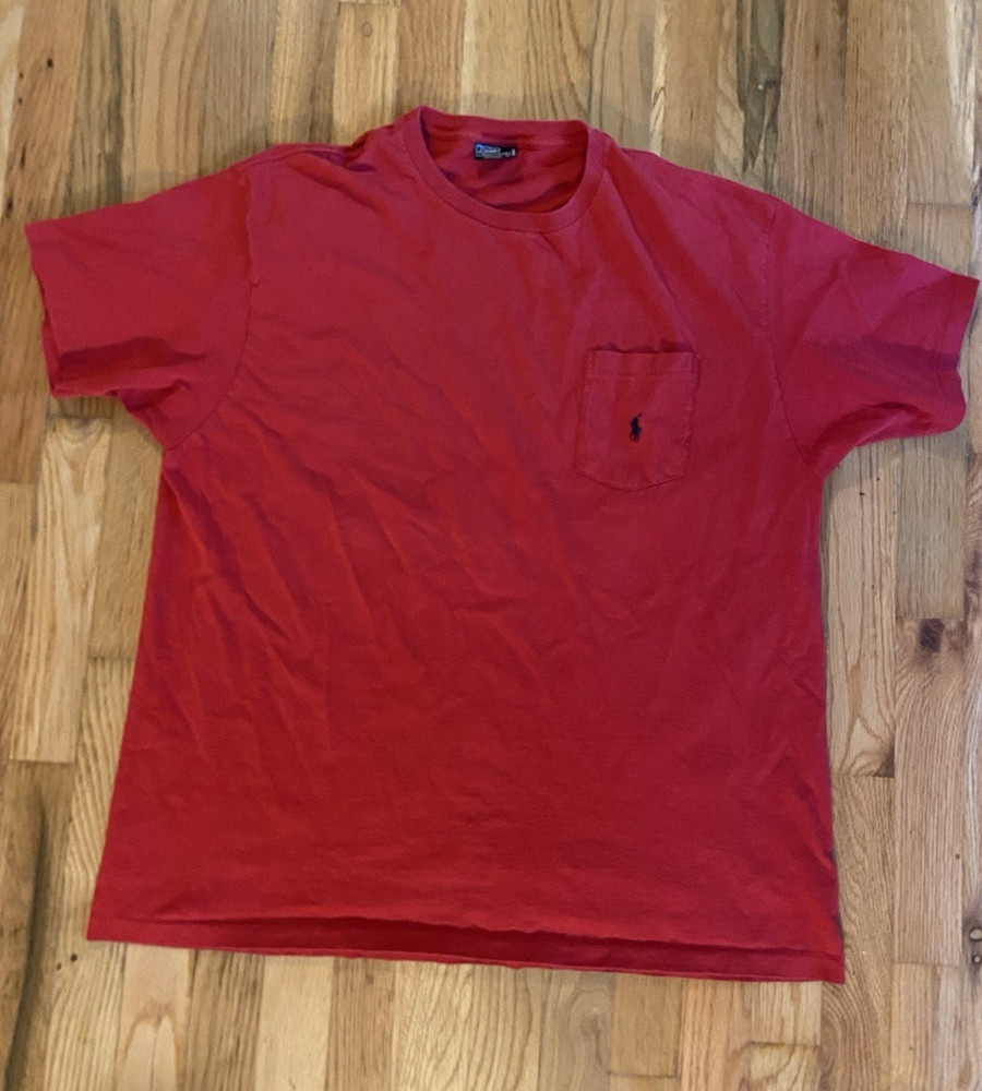 Vintage USA Polo Ralph Lauren Men's Red Pocket Logo Crew Neck T-Shirt L