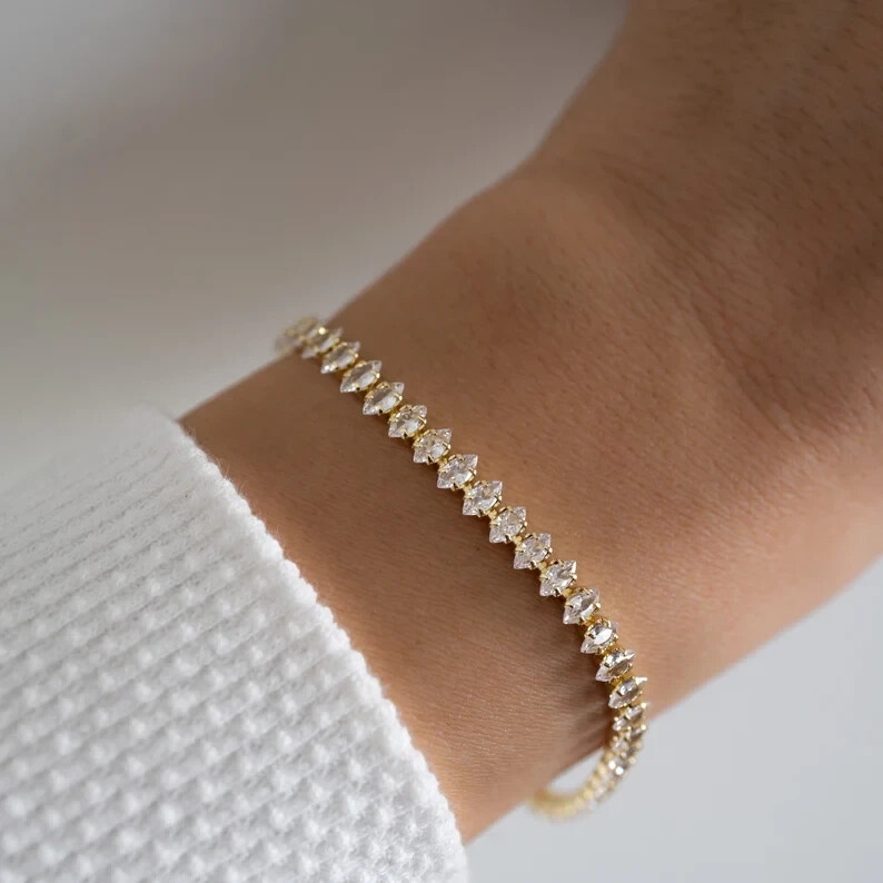 7 Ct Marquise Simulated Diamond 14k Yellow Gold Plated Women's Tennis Bracelet