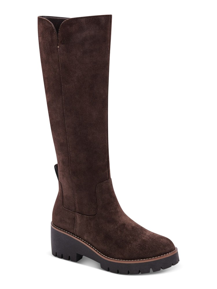 AQUA COLLEGE Womens Brown Waterproof Dash Round Toe Block Heel Riding Boot 8 M