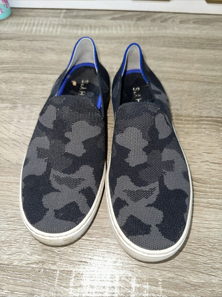 Rothy's The Original Slip On Sneakers Shoes Gray Camo Grey Knit Womens Size 7.5