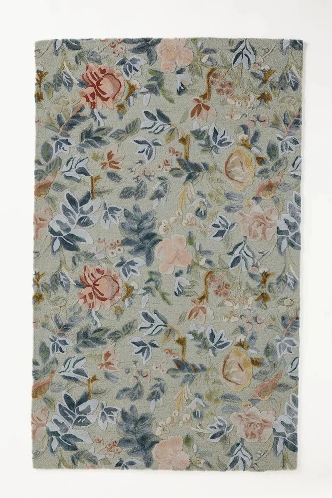 Floral Wool Area Rug, Hand-Tufted Botanical Carpet Handmade area rug