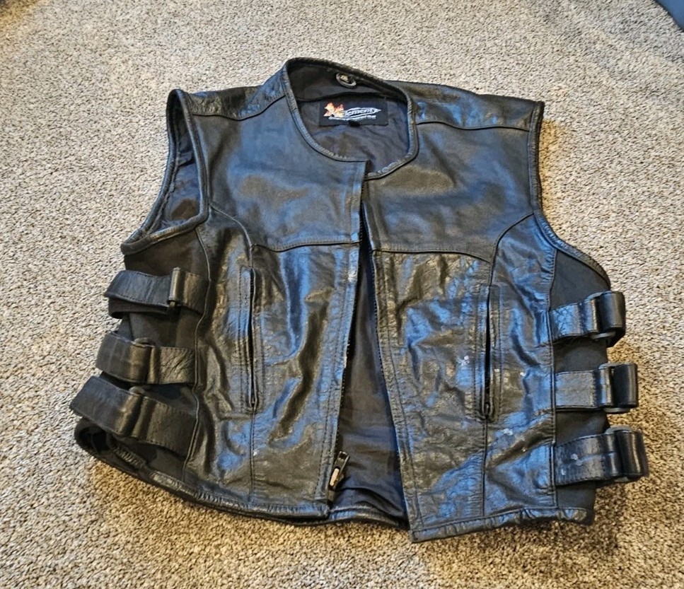 Xelement Black Motorcycle Biker Leather Vest Size 2XL. Motocore,  Bikercore, Mot