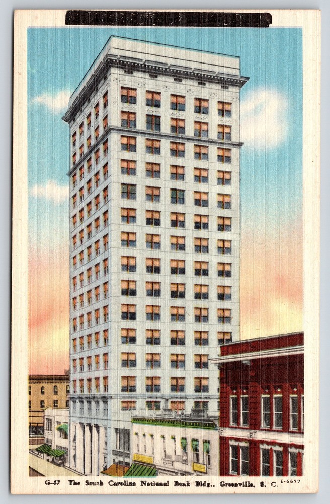 Greenville South Carolina~National Bank Bldg~Asheville Vintage Linen Postcard