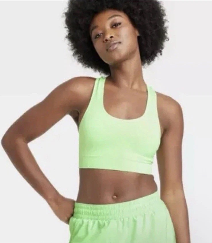 NEW All In Motion Seamless Racer Midline Sports Bra Lime Green Size 2X