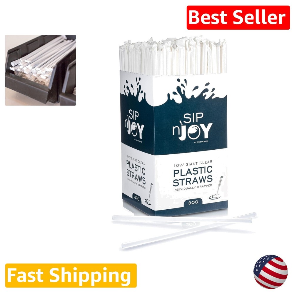 BPA-Free Giant 10-1/4 Inch Straws - 300 Individually Wrapped Bulk Pack for Large Drinks  