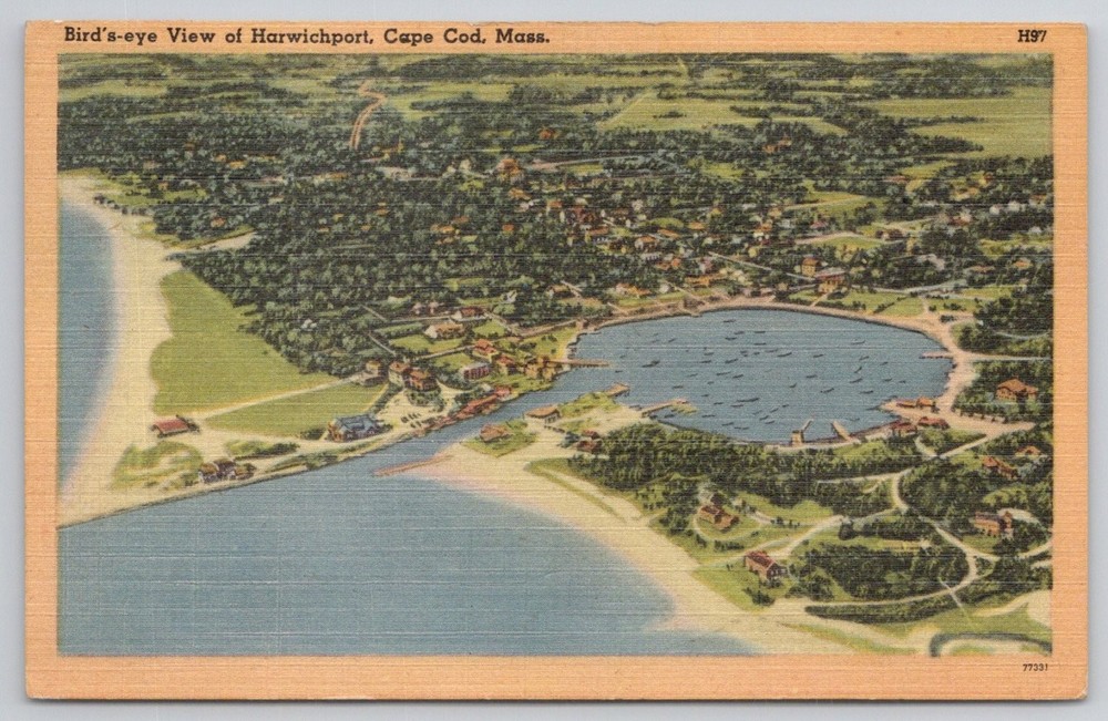 Harwichport Cape Cod MA 1947 Linen Postcard Bird's-Eye View Tichnor