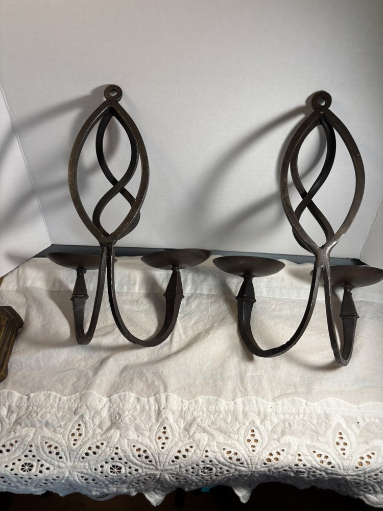 Vintage Wrought Iron Candle Sconce Holder Black Set Of 2