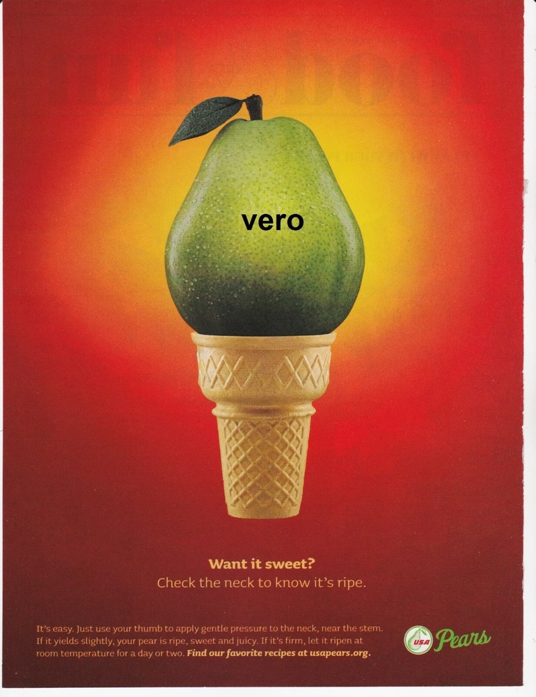 PEAR funny art ad print page clipping vtg 2014 weird STILL LIFE ice cream cone