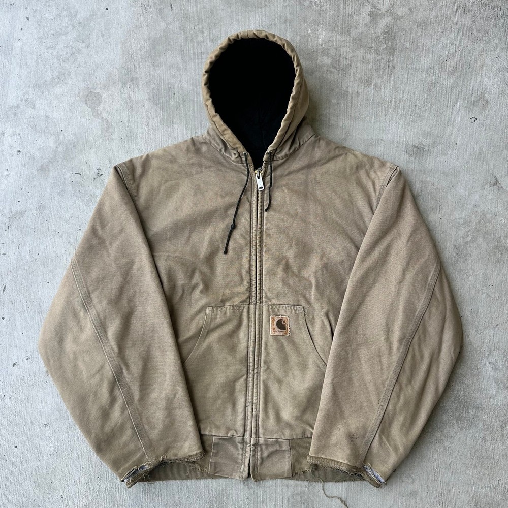 Vintage Y2K brown distressed Carhartt hooded work jacket