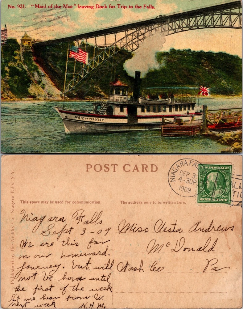 Maid of the Mist Leaving Dock Niagara Falls New York NY Postcard