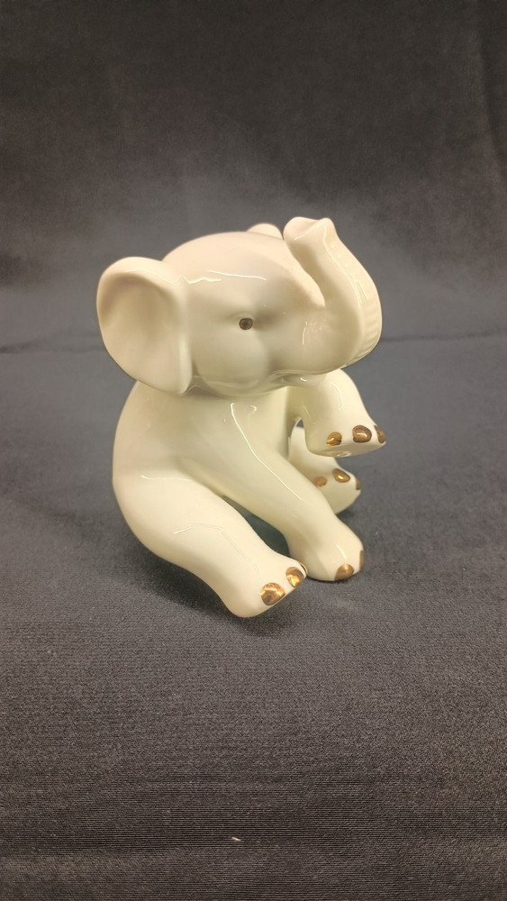 Vintage Lenox Baby Elephant Porcelain Figurine Trunk Up 24k Gold Accents