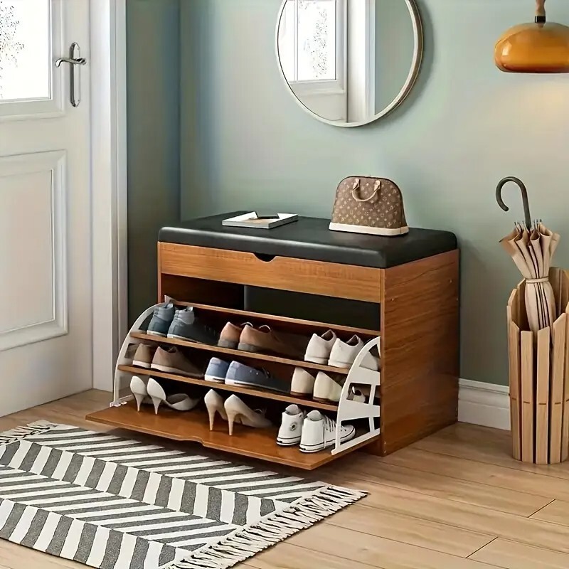4-Tier Shoe Rack with 3 Flip Drawers Dustproof Storage Cabinet