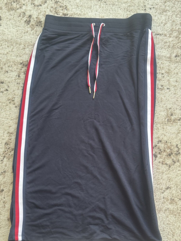 Tommy Hilfiger Side Stripe Knit Midi Skirt Red White Blue Elastic Waist Medium