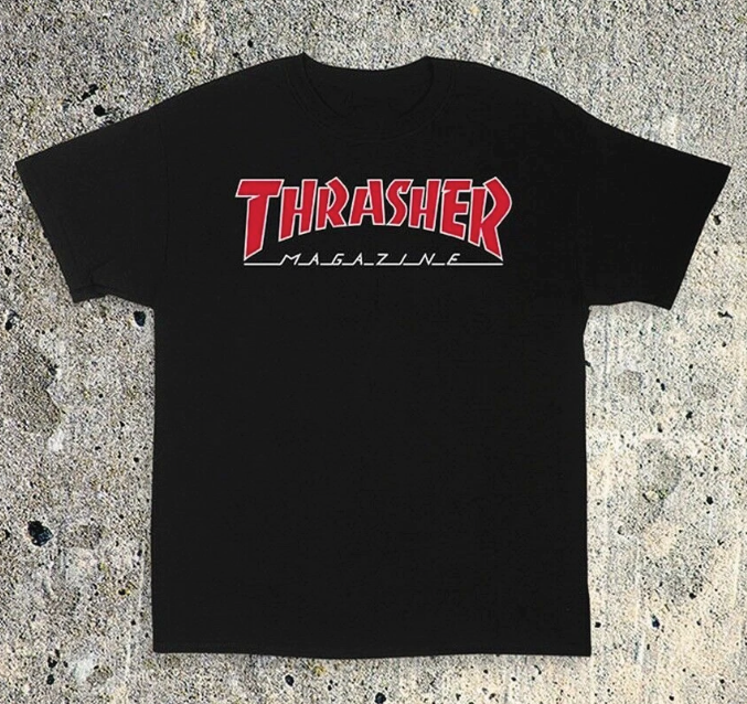 Thrasher Magazine Outlined Skate Mag Logo T Shirt Reprint Skateboard Graphic Tee