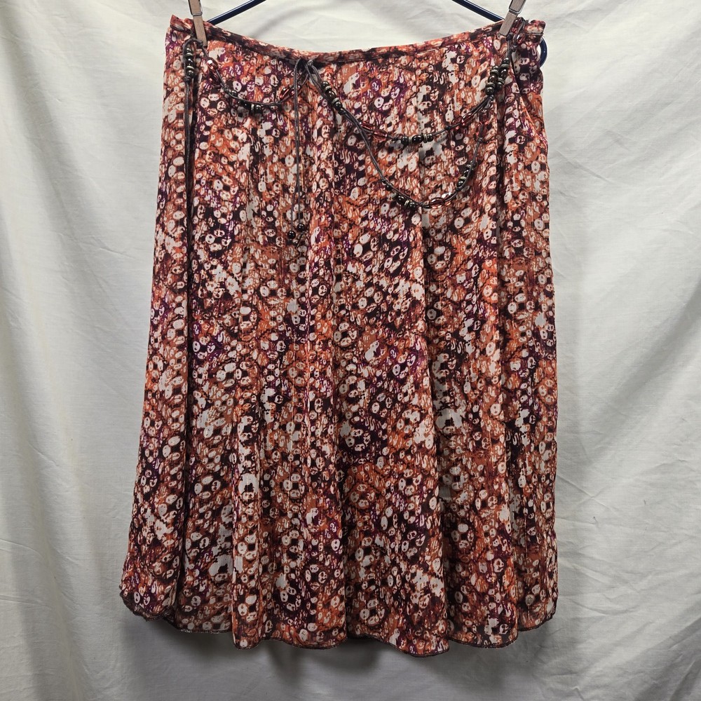 Dressbarn Chiffon Flare Paisley Midi Skirt Beaded Women Size 16 Orange/Burgundy