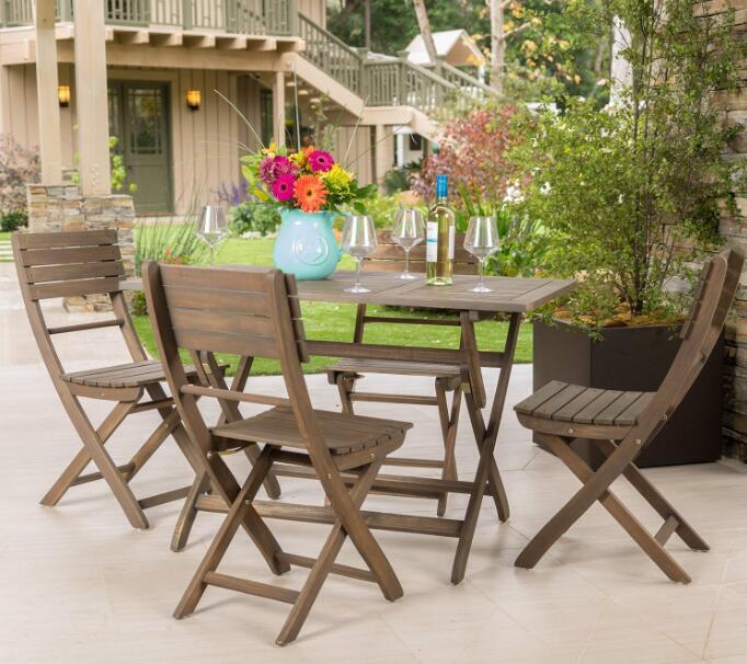 5-Piece Acacia Wood Patio Dining Set with Folding Table & Chairs