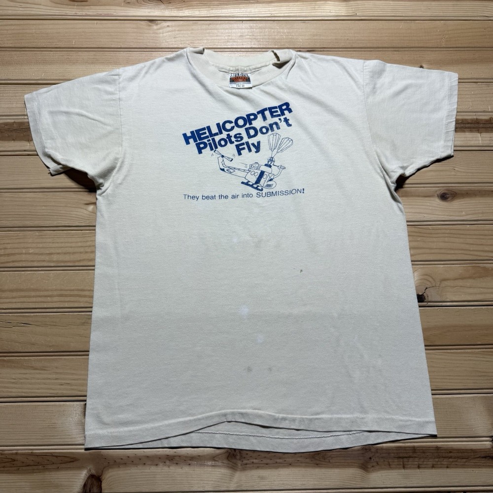 Vintage 70s Helicopter Pilots Beat Air Into Submission Cooking Shirt Size Large