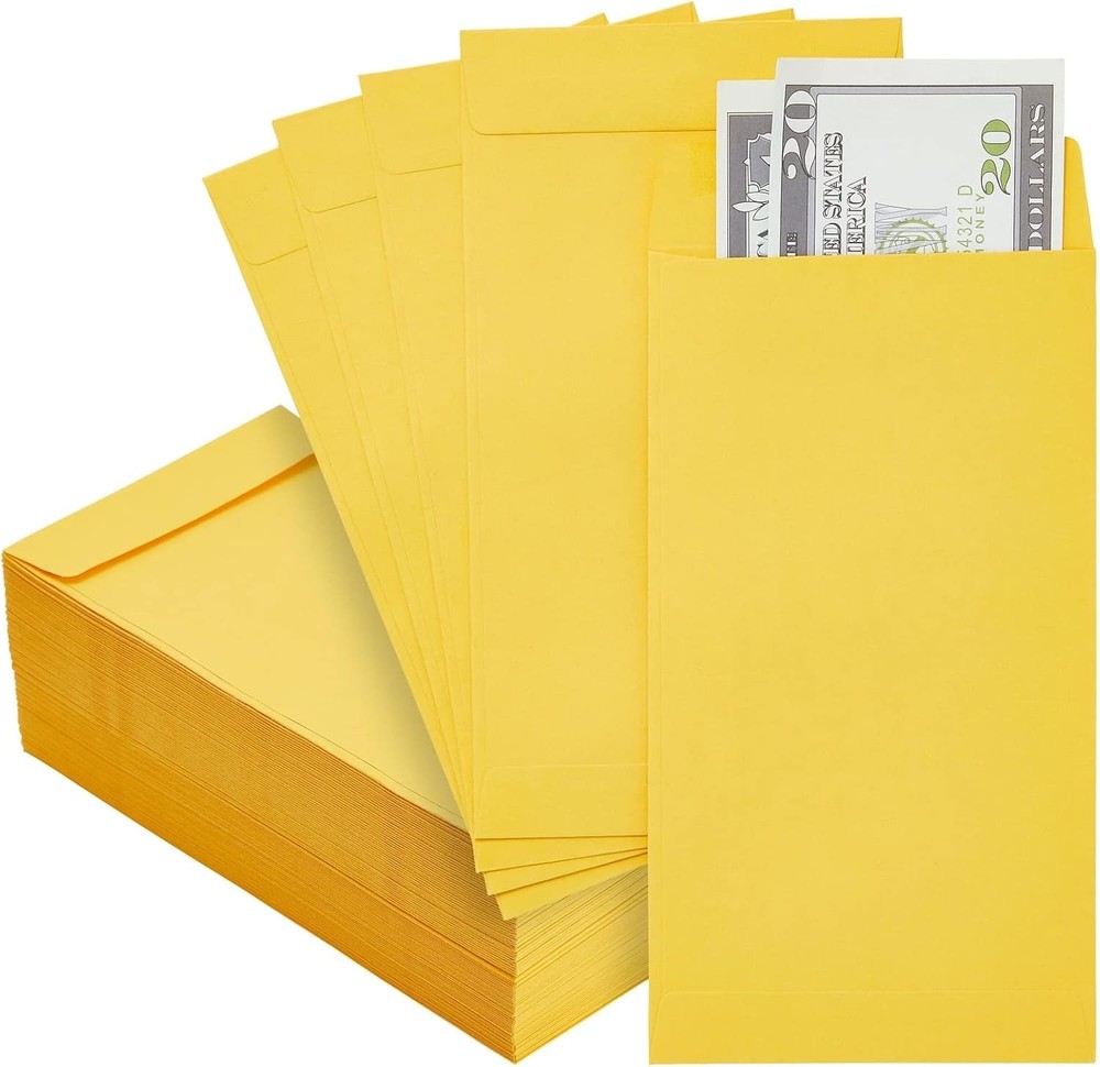 Okuna Outpost 100-Pack Yellow Money Envelopes for Cash Payroll Small Bills