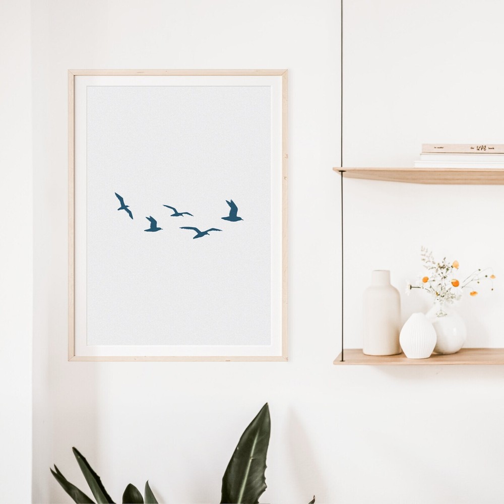 Coastal Wall Art Seagull Print Minimalist Beach Decor Neutral Wall Art Softness