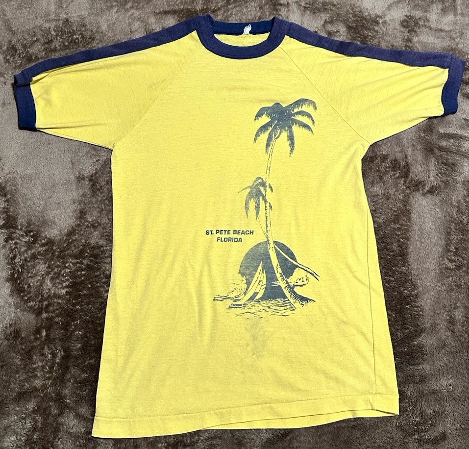 True Vintage St. Pete Florida 50-50 70s 80s Ringer Tee Small S/Medium M T-shirt