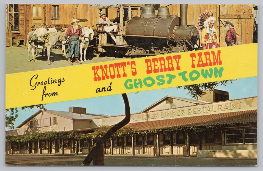Theme Park~Buena Park CA~Old Betsey Engine~Chicken Dinner Hse~Knotts Farm~Vtg PC