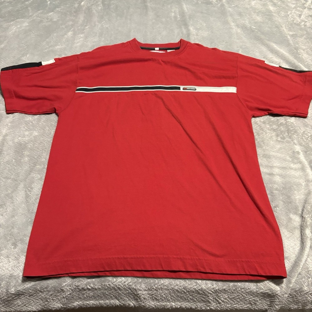 Point Zero T-Shirt Mens M Red Vintage Y2K Colorblock Sport Stripe Streetwear