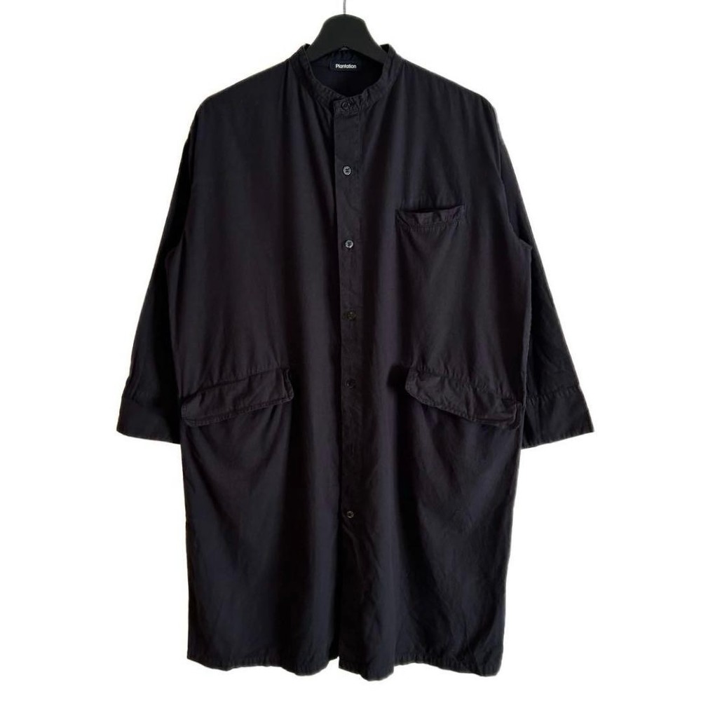 Issey Miyake 90s Long Cotton Shirt Coat Black Designer Vintage