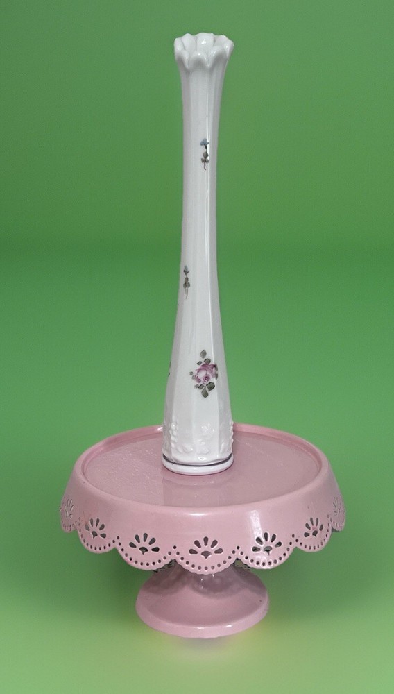 VTG Westmoreland Rose White Milk Glass Bud Vase Art Glass Hand Painted Roses 12”