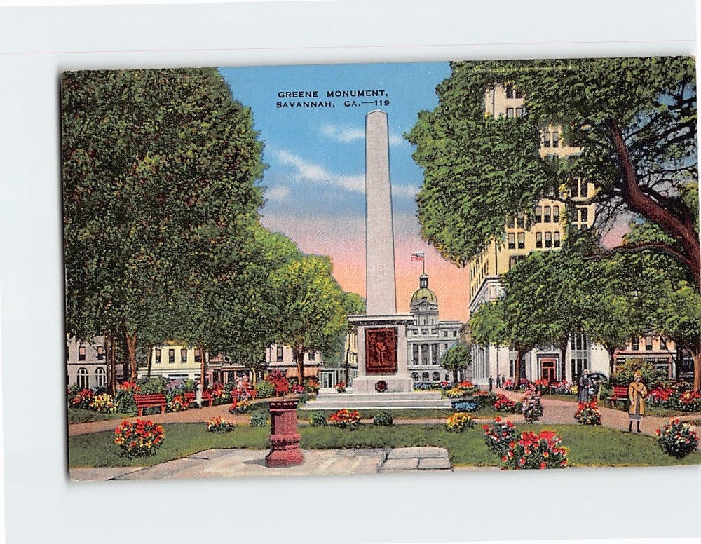 Postcard Greene Monument Savannah Georgia USA
