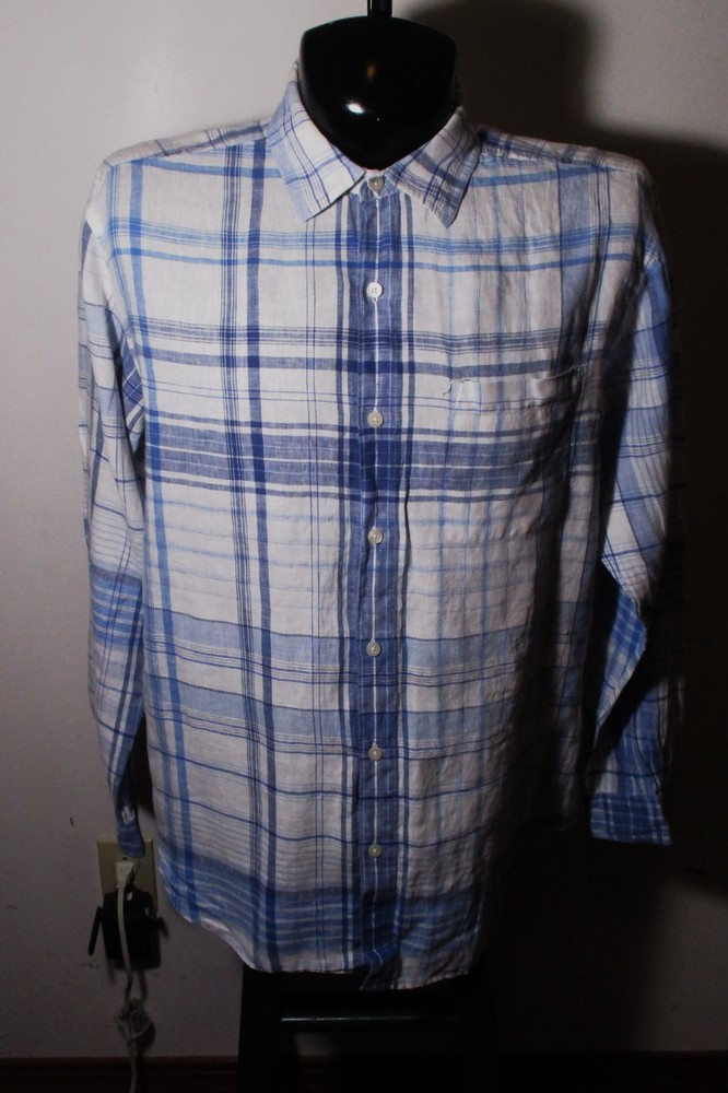 THE TERRITORY AHEAD Blue 100% Linen Long Sleeve Shirt Men's Size L