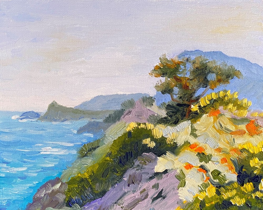 Stunning Oil Painting. Seascape. Original. Signed Impressionist Art. Flowers
