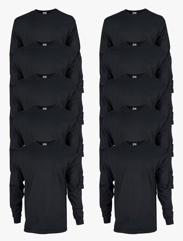 Gildan G2400 Ultra Cotton Long Sleeve T-Shirt Black 10-Pack Unisex L
