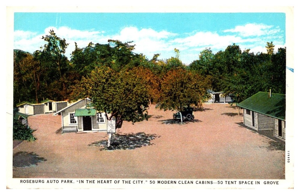 1920s Modern Clean Cabins at Roseburg Auto Park Oregon Vintage Postcard